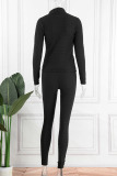 Black Casual Sportswear Solid Patchwork Zipper Long Sleeve Two Pieces
