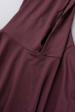 Deep Red Casual Sportswear Solid Patchwork Hooded Collar Long Sleeve Two Pieces