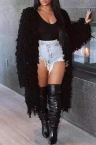 Black Casual Solid Patchwork Cardigan Outerwear