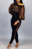 Leopard Print Sexy Casual Print Patchwork Contrast O Neck Two Pieces