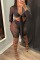 Black Sexy Solid See-through V Neck Long Sleeve Four Piece Set