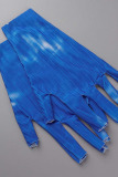 Light Blue Casual Print Patchwork Zipper Collar Long Sleeve Two Pieces