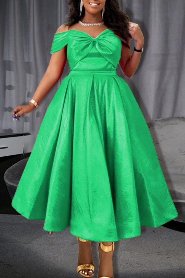 Green Sexy Formal Solid Patchwork With Bow Off the Shoulder Evening Dress Dresses