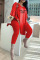 Red Casual Print Patchwork Slit V Neck Long Sleeve Two Pieces