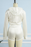 White Casual Solid Patchwork Hooded Collar Long Sleeve Two Pieces