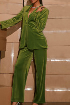 Green Casual Solid Patchwork Turndown Collar Long Sleeve Two Pieces