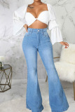 Red Casual Street Solid Patchwork High Waist Denim Jeans