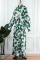 Green Casual Print Patchwork Turndown Collar Long Sleeve Two Pieces