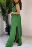 Green Sexy Casual Solid Slit Half A Turtleneck Long Dress Dresses