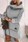 White Casual Solid Patchwork Turtleneck Long Sleeve Dresses