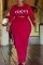 Red Casual Letter Print Slit O Neck Plus Size Two Pieces