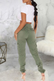 Army Green Casual Street Print Ripped Patchwork High Waist Pencil Full Print Bottoms