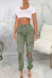 Camouflage Casual Street Print Ripped Patchwork High Waist Pencil Full Print Bottoms