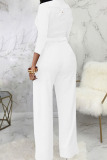 Purple Casual Solid Bandage Patchwork Buckle Mandarin Collar Straight Jumpsuits