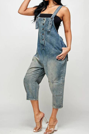 Street Graffiti Buttons Square Collar Straight Jumpsuits