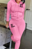 Pink Casual Patchwork Zipper Hooded Collar Long Sleeve Two Pieces