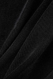 Black Elegant Solid Patchwork Slit Half A Turtleneck One Step Skirt Dresses