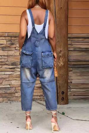 Street Solid Patchwork Hooded Collar Jumpsuits