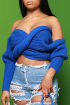 Blue Sexy Casual Solid Backless Off the Shoulder Tops