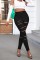 Black Casual Solid Ripped Patchwork High Waist Skinny Denim Jeans