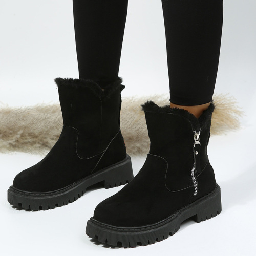 Black Casual Patchwork Solid Color Zipper Round Keep Warm Comfortable Shoes