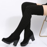 Black Casual Patchwork Solid Color Keep Warm Comfortable Shoes (Heel 8CM High)