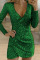 Green Sexy Solid Patchwork Asymmetrical V Neck One Step Skirt Dresses