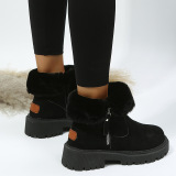 Black Casual Patchwork Solid Color Zipper Round Keep Warm Comfortable Shoes