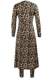 Leopard print Fashion Sexy Patchwork Print Straight Long Sleeve