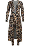 Leopard print Fashion Sexy Patchwork Print Straight Long Sleeve