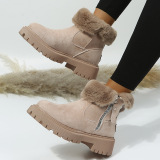 Khaki Casual Patchwork Solid Color Zipper Round Keep Warm Comfortable Shoes