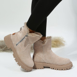 Khaki Casual Patchwork Solid Color Zipper Round Keep Warm Comfortable Shoes