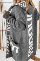 Grey Casual Street Print Patchwork Hooded Collar Outerwear