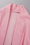 Pink Casual Solid Patchwork Cardigan Collar Long Sleeve Two Pieces