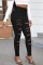 Black Casual Solid Ripped Patchwork High Waist Skinny Denim Jeans