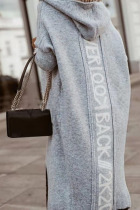 Grey Casual Street Print Patchwork Hooded Collar Outerwear