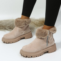 Khaki Casual Patchwork Solid Color Zipper Round Keep Warm Comfortable Shoes