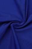 Royal Blue Casual Solid Patchwork Half A Turtleneck Long Sleeve Dresses