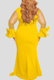 Yellow Elegant Solid Patchwork O Neck Straight Plus Size Dresses