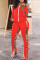 Orange Fashion Casual Print Hollowed Out Patchwork Slit Zipper Collar Long Sleeve Two Pieces