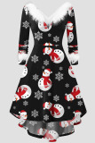 Red Casual Print Patchwork Feathers V Neck A Line Dresses