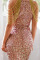 Burgundy Sexy Elegant Solid Sequins Patchwork Chains O Neck Pencil Skirt Dresses