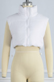 White Casual Solid Patchwork Zipper Turtleneck Outerwear