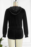 Black Street Solid Patchwork Hooded Collar Long Sleeve Two Pieces