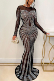 Black Sexy Formal Hot Drilling Sequined O Neck Trumpet Mermaid Dresses