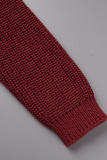 Burgundy Casual Solid Bandage Hollowed Out Patchwork Turtleneck Tops