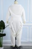 White Sexy Street Solid Pocket Asymmetrical Oblique Collar Harlan Jumpsuits