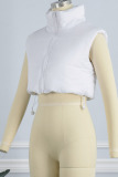 White Casual Solid Patchwork Zipper Turtleneck Outerwear