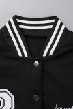 Black Fashion Casual Patchwork Embroidered Letter Outerwear