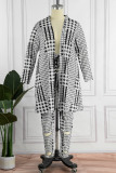 Black White Casual Print Ripped Printing Cardigan Collar Long Sleeve Two Pieces